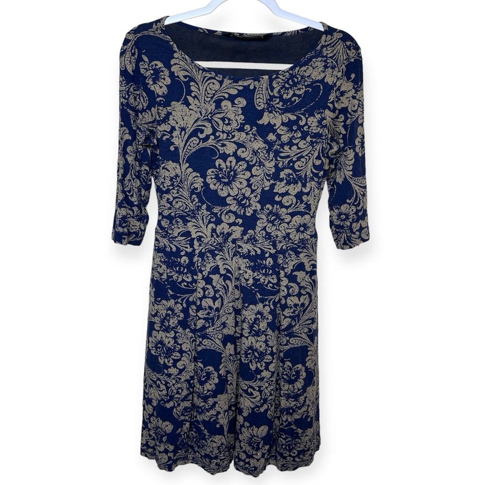 Peruvian Connection Blue Midi Quarter Sleeve Dress